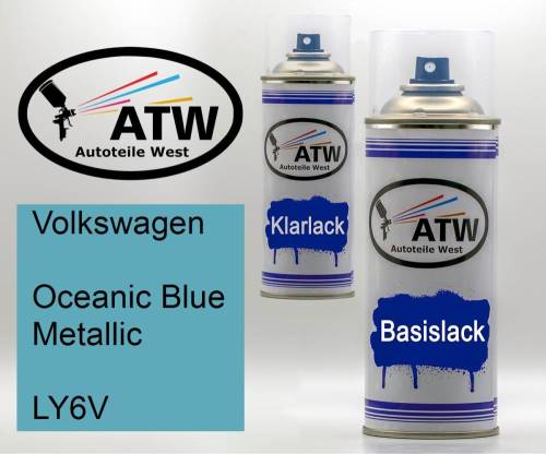 Volkswagen, Oceanic Blue Metallic, LY6V: 400ml Sprühdose + 400ml Klarlack - Set, von ATW Autoteile West.